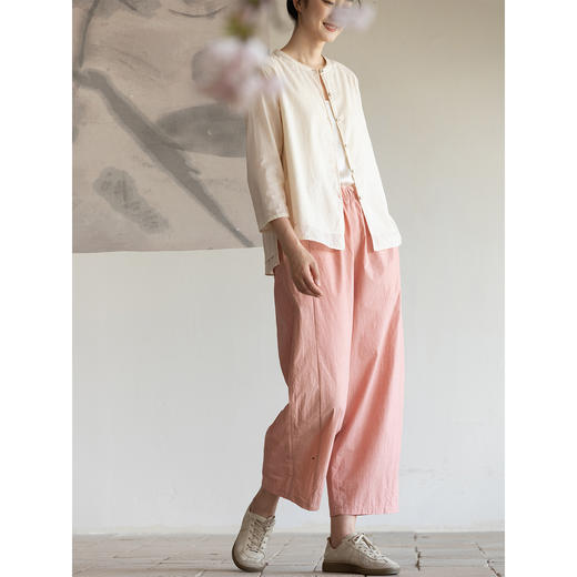 牧衣游原创 净色纯棉裤子女新品轻薄宽松显瘦百搭休闲九分裤 日游 商品图1