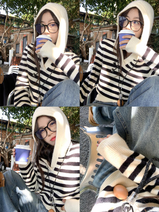 <曾小咸推荐>现货秒杀 ！微信超特价！ 条纹连帽毛衣 日常169.99 立减80 秒杀89.99！！ 商品图6