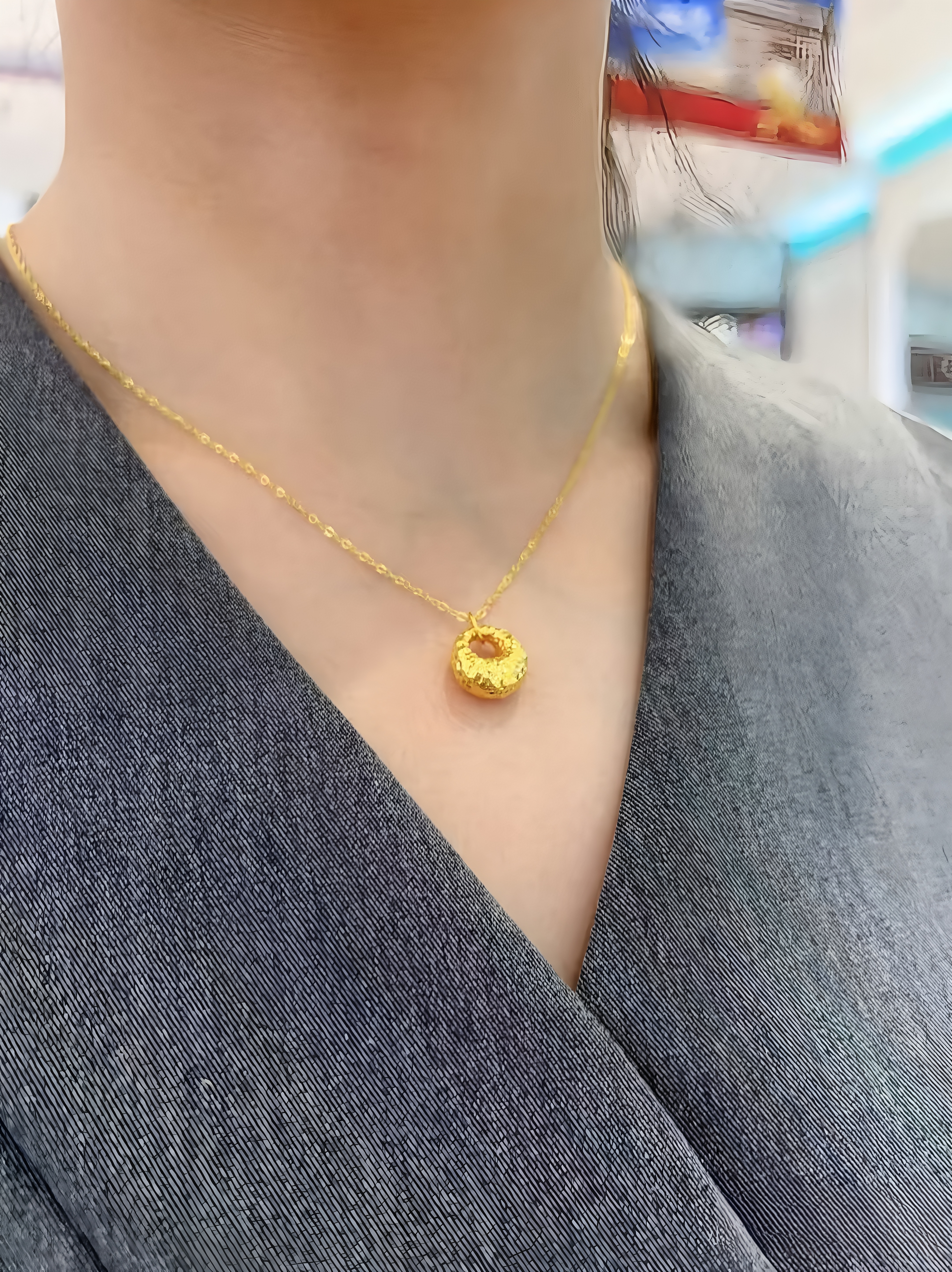 足金锤纹福袋挂件（配银链）