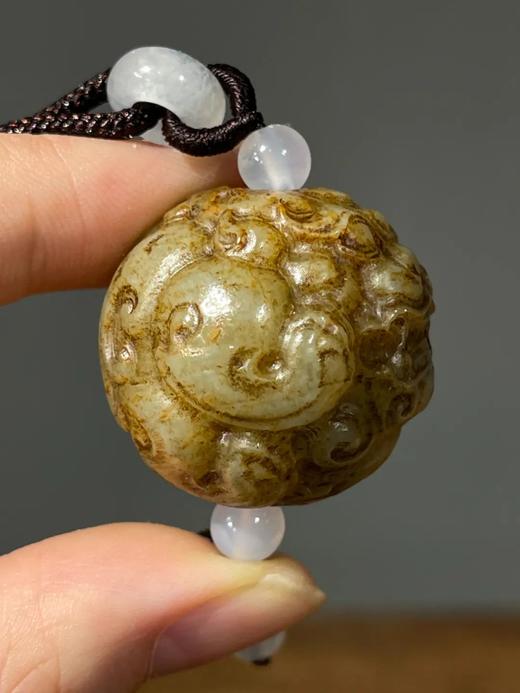 褐沁白玉雕瑞狮首大圆珠，顺丰包邮 商品图11