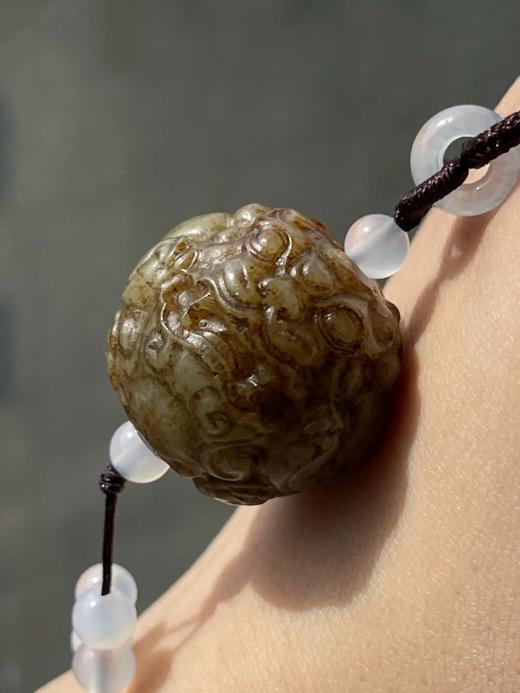 褐沁白玉雕瑞狮首大圆珠，顺丰包邮 商品图9