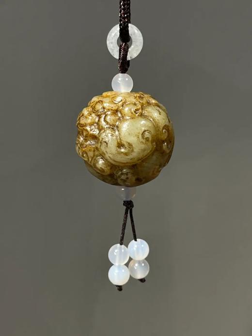 褐沁白玉雕瑞狮首大圆珠，顺丰包邮 商品图5