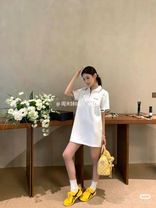 miumi*明星同款复古刺绣纯棉精梳撞色翻领连衣裙 商品图4