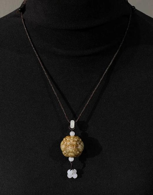 褐沁白玉雕瑞狮首大圆珠，顺丰包邮 商品图12