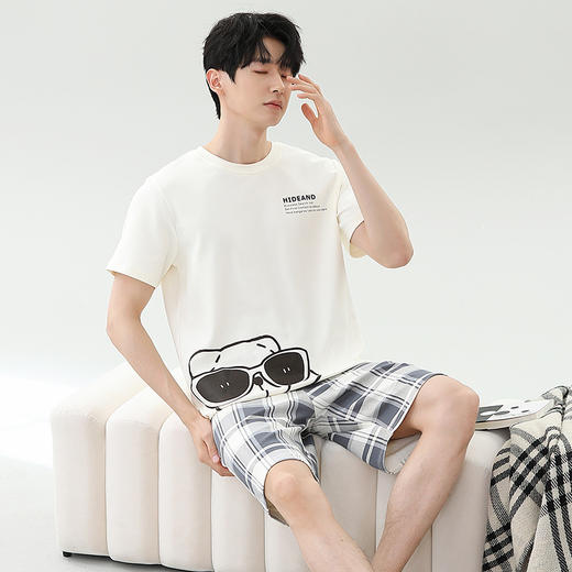 【新款男士睡衣套装！卡通设计可外穿】夏季新款男士睡衣 拉架仿棉短袖短裤 圆领卡通可外穿家居服套装-QQ 商品图3