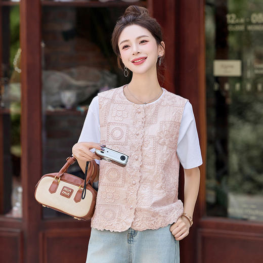 新中式国风重工刺绣，门襟精致花边马甲无袖外套HR-X2515 商品图2