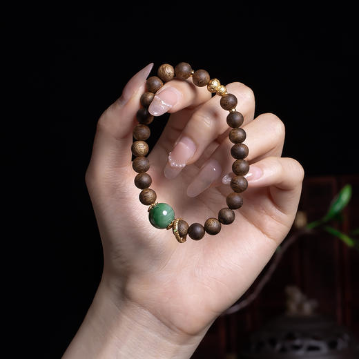 XY0373沉香+碧玉猫眼渐变手串 商品图2
