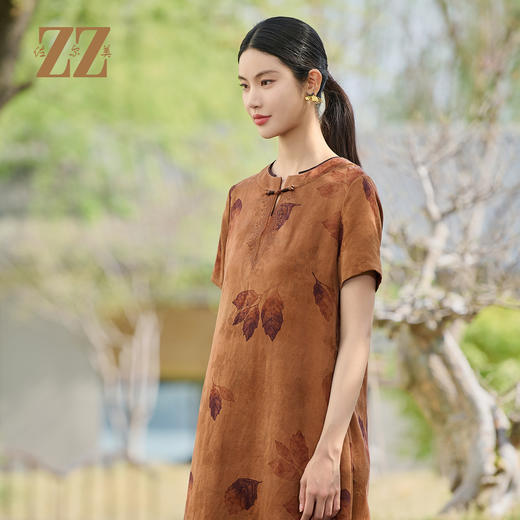 佐尔美优雅国风新中式100%桑蚕丝连衣裙女M52LS20 商品图2