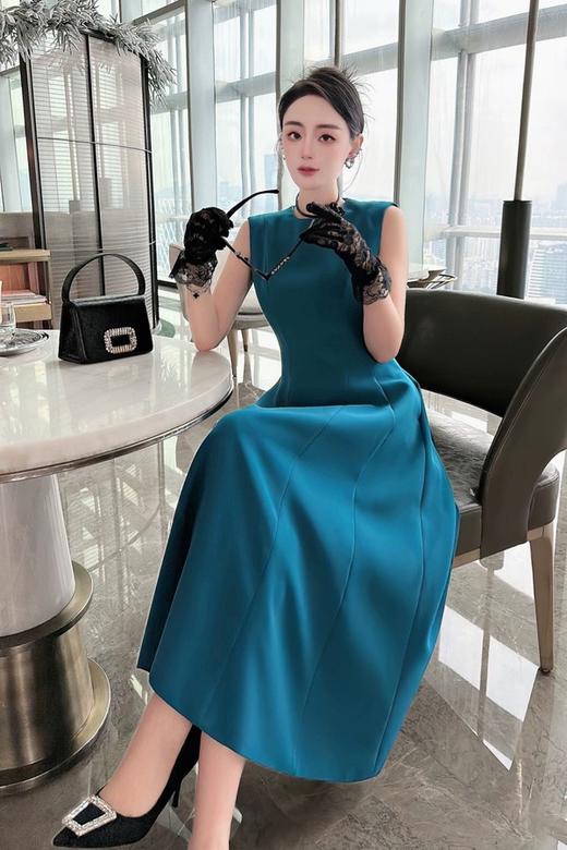 ELLA JADE 藏蓝色收腰无袖醋酸连衣裙 20332 商品图3