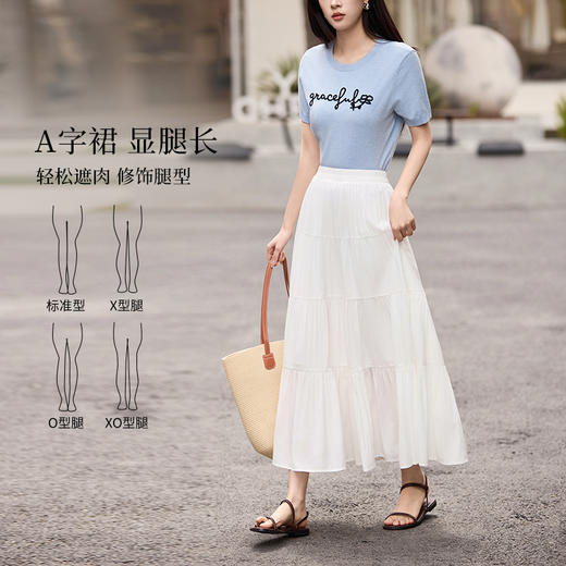 熙世界白色蛋糕半身裙女2025夏季新款高腰显瘦垂感冰丝a字裙子 商品图2