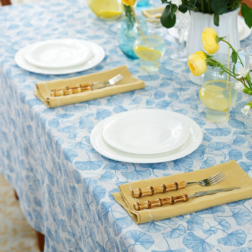 手绘银杏系列亚麻桌布茶几餐桌轻奢棉高级感长方形氛围感法式复古结婚定制 商品图3