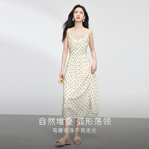 【专属特价】熙世界波尔卡波点吊带连衣裙女2025夏日新款复古法式茶歇a字长裙 商品图2