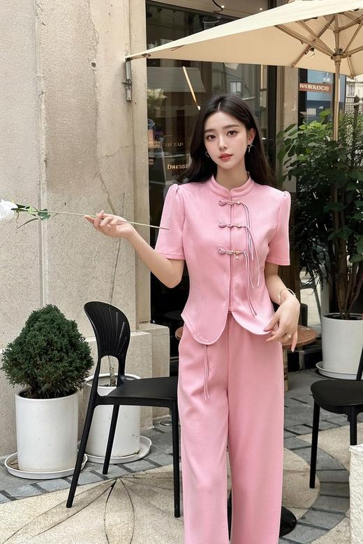 HAYES 粉色新中式盘扣上衣长裤套装 20330 商品图5