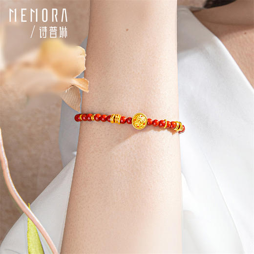 【新品首发】足金南红玛瑙手链 聚宝盆盘缠金财源滚滚黄金手链MEMORA诗普琳HB349101 商品图2