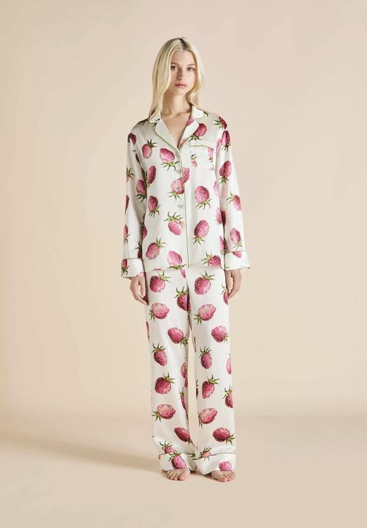 （稀缺货源礼盒装 老板自留）火桐hooton 高定系列 草莓印花22姆米素绉缎睡衣套装YT198 商品图0