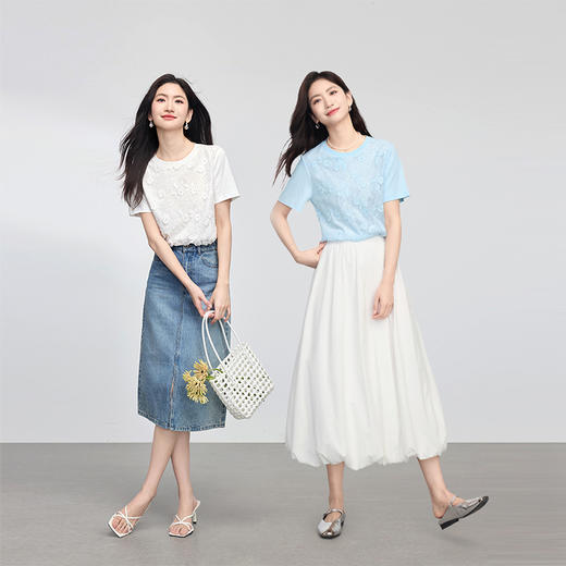 熙世界蕾丝绣花白色T恤女短袖纯棉独特超好看上衣2025年夏季新款 商品图2