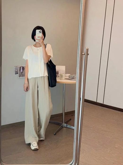 高端系列🔥【天丝亚麻阔腿裤】45.9%莱赛尔+4.3%亚麻材质，触感柔软吸湿透气，上身丝滑自带凉感；西装裤腰头+压褶腰前侧+阔腿裤版型，遮肉显瘦，百搭实穿率高 商品图4