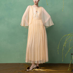 【林栖设计小店】桑蚕丝金丝披肩连衣裙优雅绣花2025夏季新款长裙女1952101