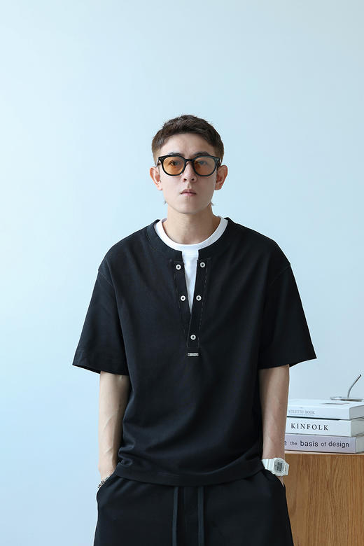 徐太浪230g速干透气休闲套装男夏季宽松大码门筒领T恤短裤两件套 商品图4