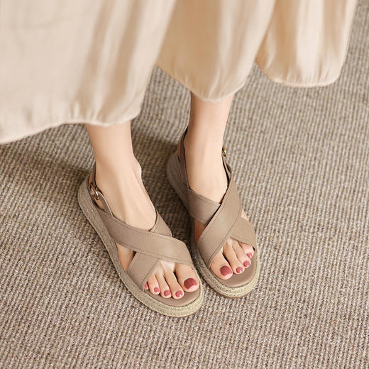 阿么手工女鞋编织欧美风厚底鱼嘴鞋6.5CM夏季百搭露趾坡跟凉鞋女 商品图4