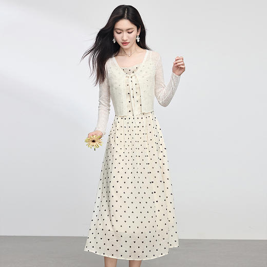 【专属特价】熙世界波尔卡波点吊带连衣裙女2025夏日新款复古法式茶歇a字长裙 商品图3