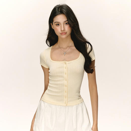 Ariseism 美式复古设计感短袖T恤女2025夏季新款辣妹修身上衣 商品图2