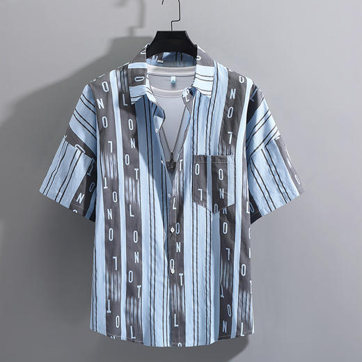 【特大码】【DFF】320斤大码短袖衬衫粗条纹工装男士t恤加肥加胖子男装夏天纯棉衬衣 商品图3