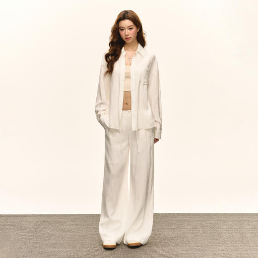 Ariseism 美式复古白色上衣休闲长裤套装女两件套 商品图2