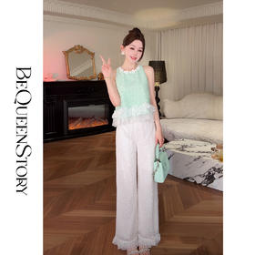 BeQueenStory【月绘诗集】手工立体花朵拼花边小香风马夹&蕾丝长裤