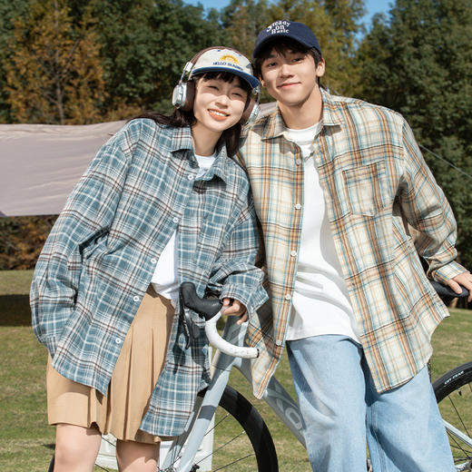 【YW】无忧购韩系宽松休闲格纹情侣复古长袖衬衫MC7140（截单后3-5天发货) 商品图2