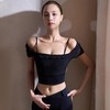 跃牌【禅语梵心】纯欲风花边网纱瑜伽服短袖带胸垫跑步运动文胸一体杯健身服DX5440 商品缩略图3