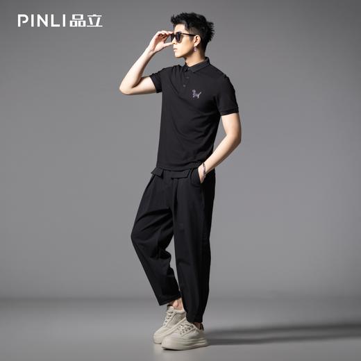 PINLI品立2025夏季新款小狗烫钻修身POLO衫商务休闲短袖男士上衣BG252112089 商品图1