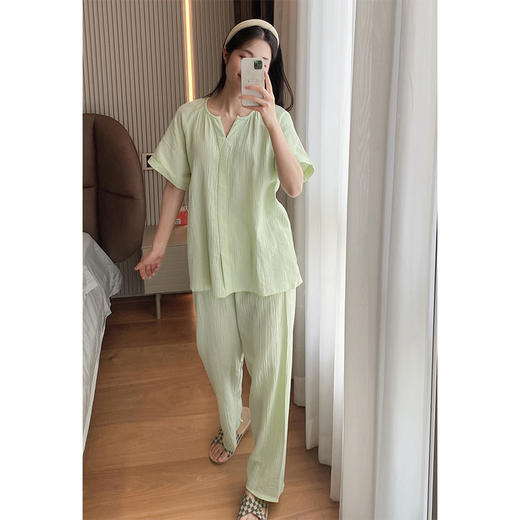 【贝拉自留款】绉布短袖长裤套装 轻盈柔软 不黏肌肤 水洗后更柔软 商品图8