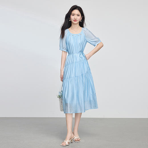 【专属特价】熙世界蓝色天丝连衣裙女夏日2025年新款法式莱赛尔大方得体的裙子 商品图4