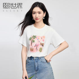 【专属特价】熙世界休闲卡通印花T恤女短袖夏季宽松百搭减龄圆领上衣2025新款