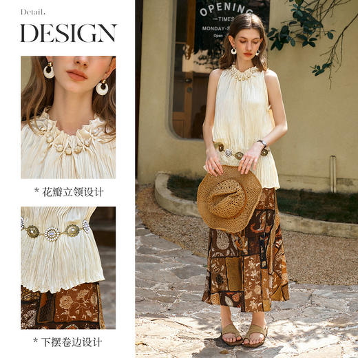 OLrain欧芮儿无袖花瓣领度假风上衣女夏季2025新款宽松显瘦背心 商品图1