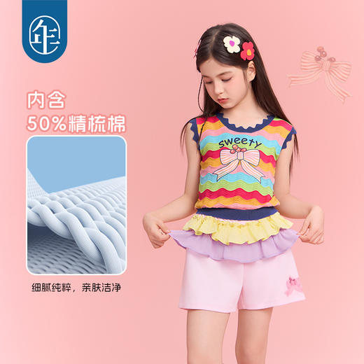 年衣童装无袖上衣2025夏季新款女孩多巴胺撞色瑞瑞彩虹背心 商品图4