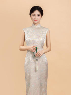 荷言GL 才子佳人 仿罗人丝织金提花初秋传统包袖旗袍新中式