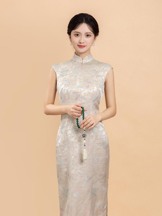 荷言GL 才子佳人 仿罗人丝织金提花初秋传统包袖旗袍新中式 商品图0