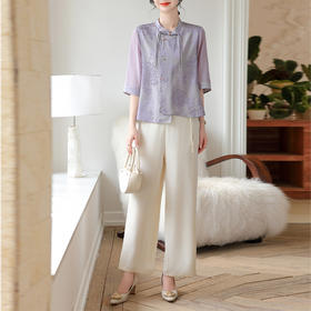 洋气印花新中式国风，中袖两件套气质中年老女装FFX1006