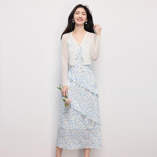 【周末秒杀】熙世界法式碎花吊带连衣裙2025夏日新款荷叶边度假风海边沙滩裙 商品图2