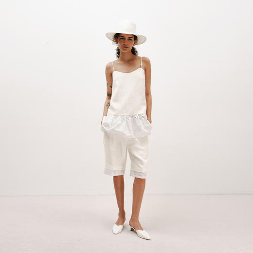 NUTH镂空蕾丝白色清凉感亚麻拼接吊带上衣女 商品图2