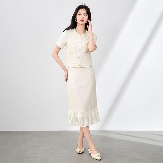 「高货wl」全新升级【铂金会员395/天猫529/差价134】(99425)洛诗琳法式名媛小香风通勤小外套压褶直筒半身裙两件套女 商品图0