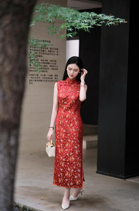 盛唐牡丹|花开祥瑞真丝宋锦旗袍裙