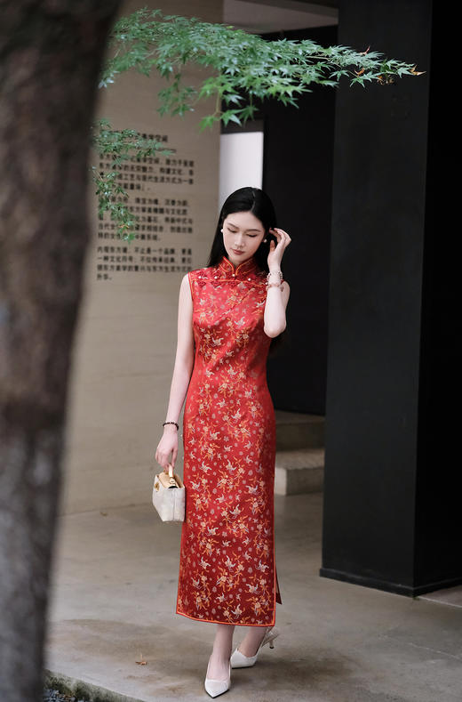 盛唐牡丹|花开祥瑞真丝宋锦旗袍裙 商品图0