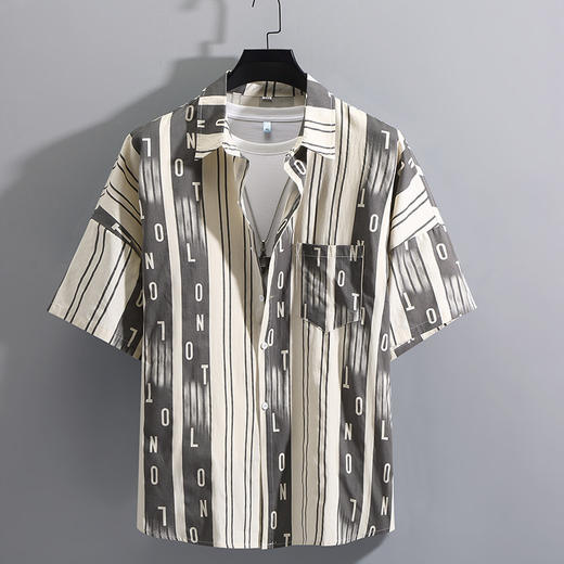 【特大码】【DFF】320斤大码短袖衬衫粗条纹工装男士t恤加肥加胖子男装夏天纯棉衬衣 商品图2