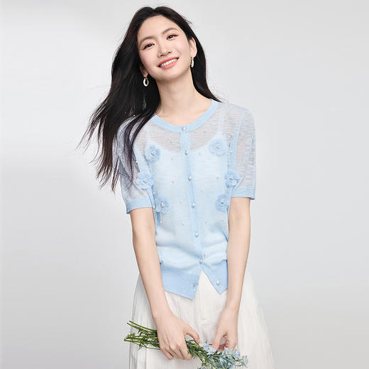 【专属特价】熙世界微透针织开衫女薄款2025夏季新款宽松时尚减龄立体花朵上衣 商品图4