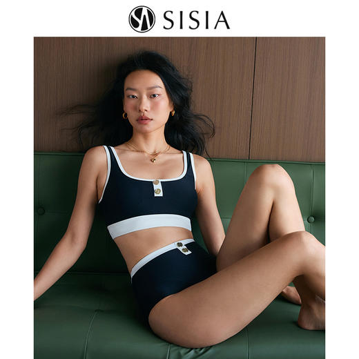 sisia2025新款泳衣女士高级感显瘦性感绝美复古撞色温泉分体泳衣SWT24-09A 商品图0