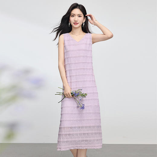 【专属特价】熙世界法式紫色针织提花背心裙女2025夏天新款气质V领无袖连衣裙 商品图2