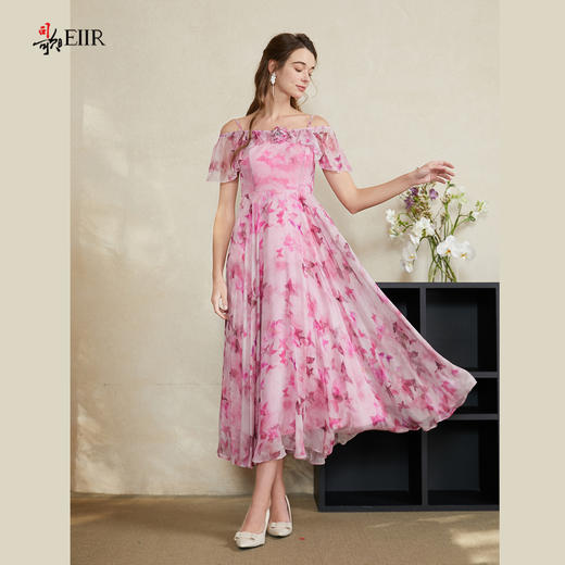 司歌度假印花一字肩显瘦连衣裙A911227X 商品图1